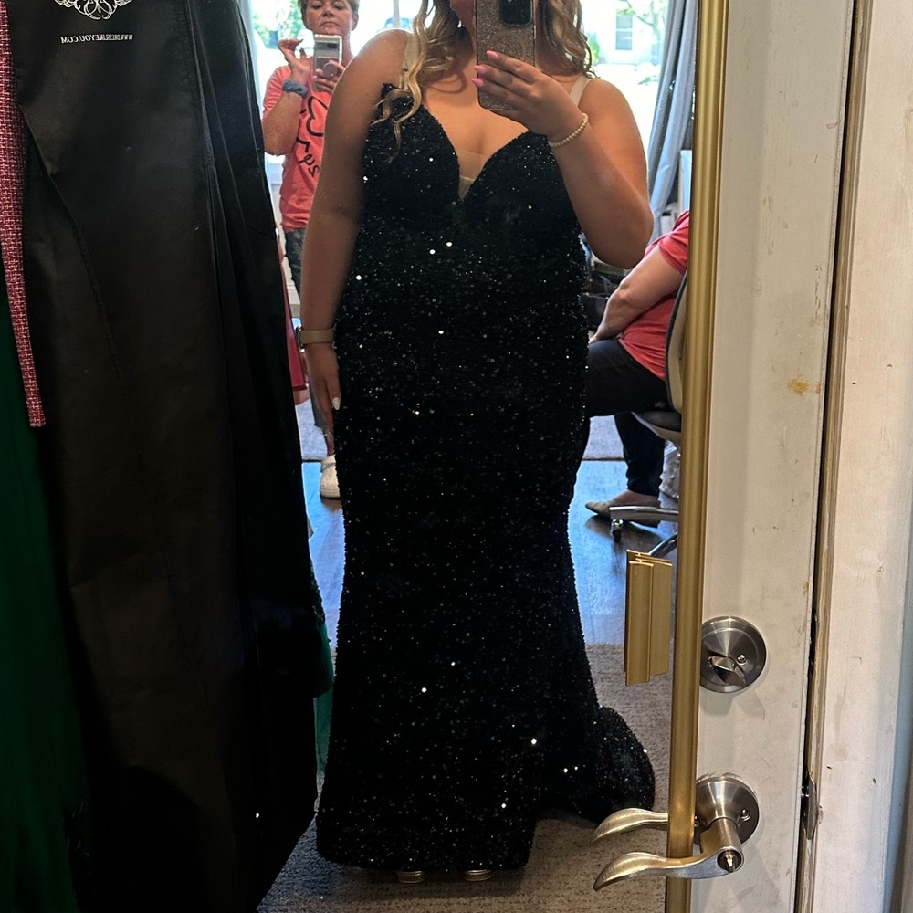 Strapless Black Sequin Jovani Prom Dress